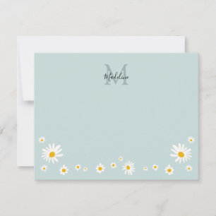 Cute Daisy Flower Modern Teal Monogram Card