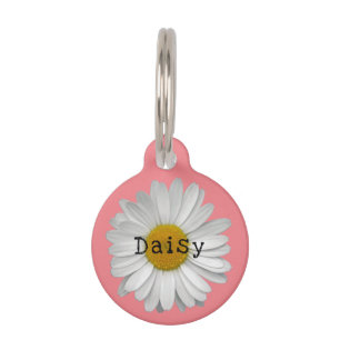 Cute Daisy Flower Name Pink Pet ID Tag