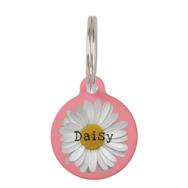Cute Daisy Flower Name Pink Pet ID Tag  (Front)