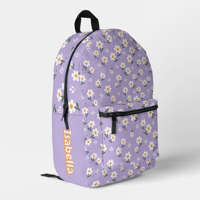 Cute Daisy Flower Pattern Purple School Printed Backpack (Back Corner Left)