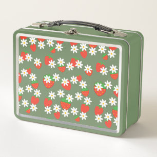 Cute Daisy Flower strawberry Christmas Pattern Metal Lunch Box
