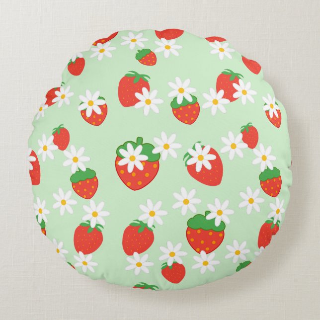 Cute Daisy Flower strawberry Christmas Pattern  Round Cushion (Front)