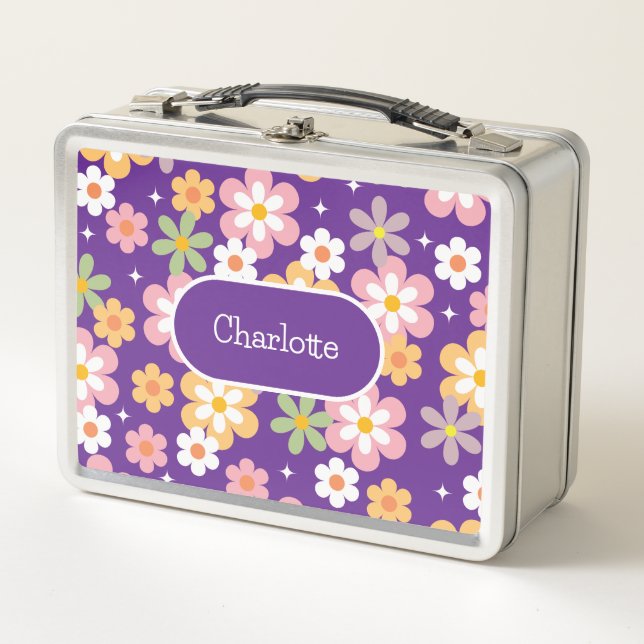 Cute Daisy Flowers Girly Metal Lunch Box (Front)