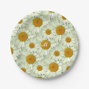 Cute Daisy Flowers with Name Monogram Paper Plate