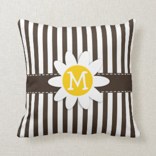 Cute Daisy on Bistre Brown Stripes; Striped Cushion