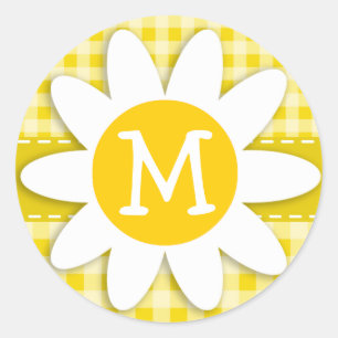 Cute Daisy on Golden Yellow Gingham Classic Round Sticker