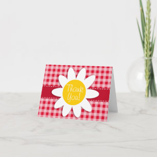 Cute Daisy on Retro Scarlet Red Gingham Pattern Thank You Card