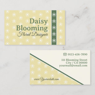 Cute Daisy Pattern Pastel Yellow Green Florist Business Card