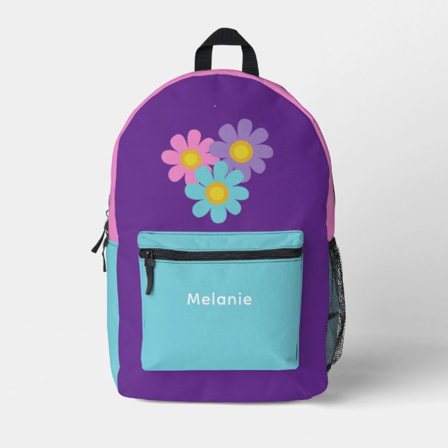 Cute Daisy Personalised Name Girl Kid Backpack (Front)