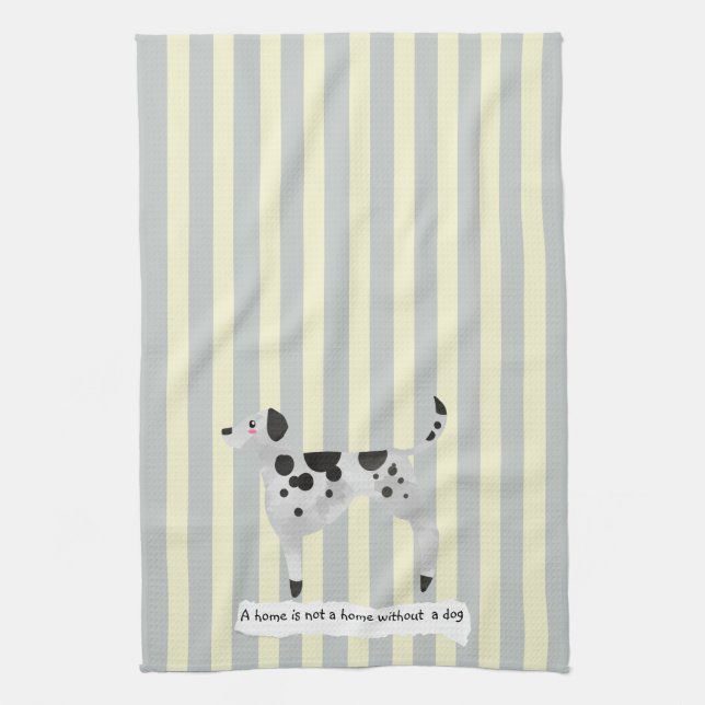 Cute Dalmatian blue and cream striped Tea Towel (Vertical)