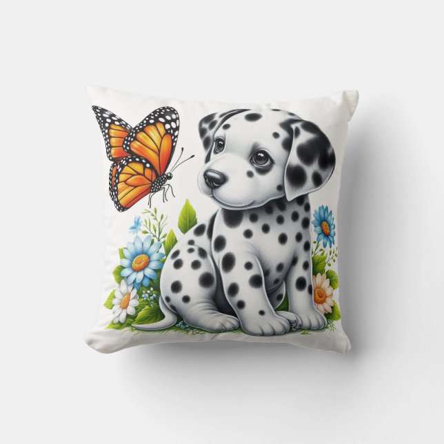 Cute Dalmatian/Butterfly friends Cushion (Front)