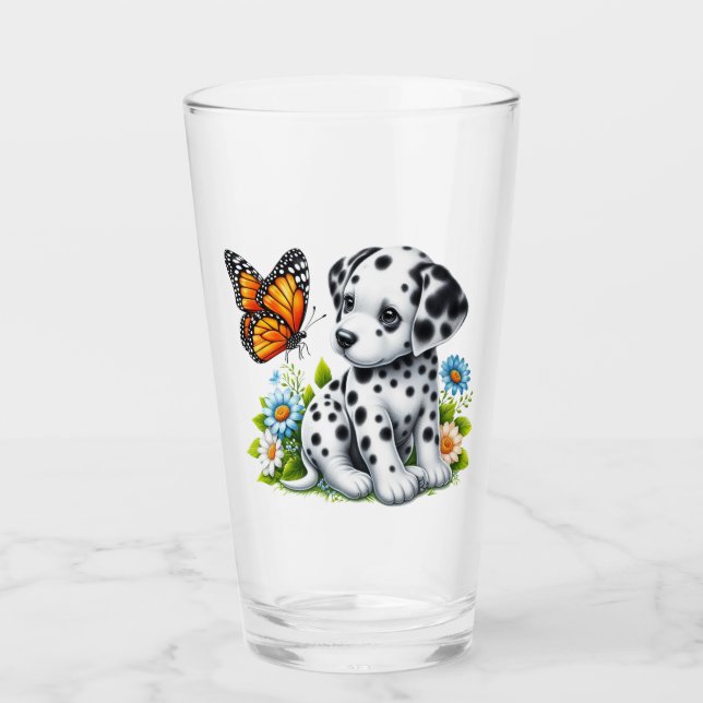 Cute Dalmatian/Butterfly friends Glass (Front)