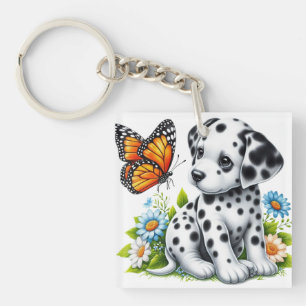 Cute Dalmatian/Butterfly friends Key Ring
