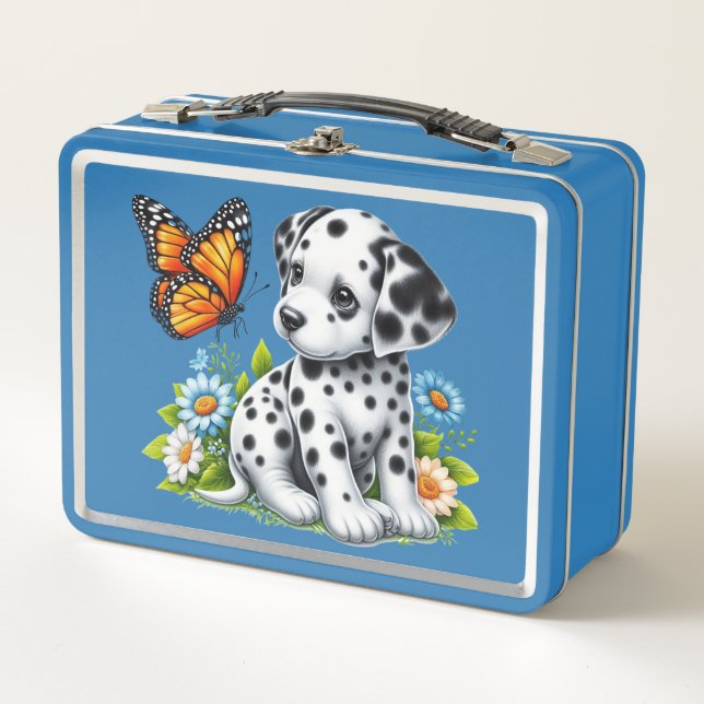 Cute Dalmatian/Butterfly friends Metal Lunch Box (Front)