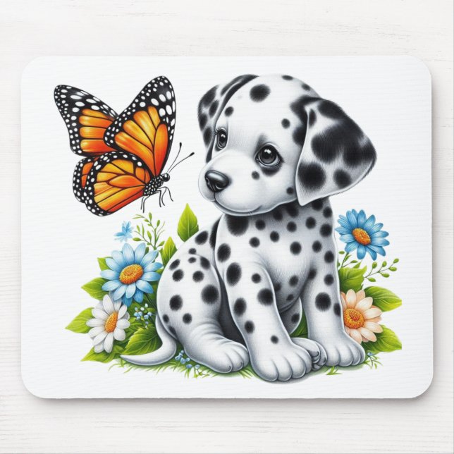 Cute Dalmatian/Butterfly friends Mouse Mat (Front)
