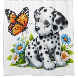 Cute Dalmatian/Butterfly friends Shower Curtain