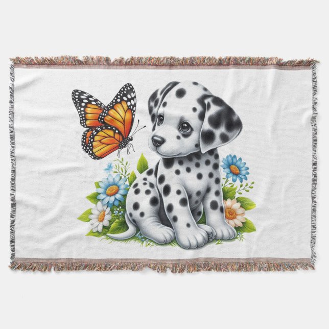 Cute Dalmatian/Butterfly friends Throw Blanket (Front)
