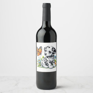 Cute Dalmatian/Butterfly friends Wine Label