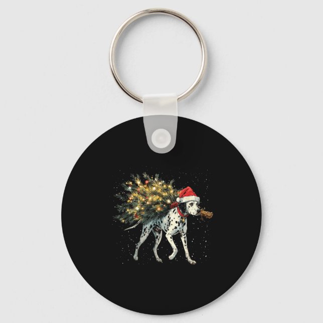 Cute Dalmatian Dog In A Christmas Tree For Men Wom Key Ring (Front)