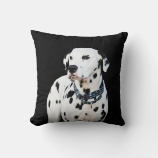 Cute Dalmatian Dog Spots black background Throw Pi Cushion
