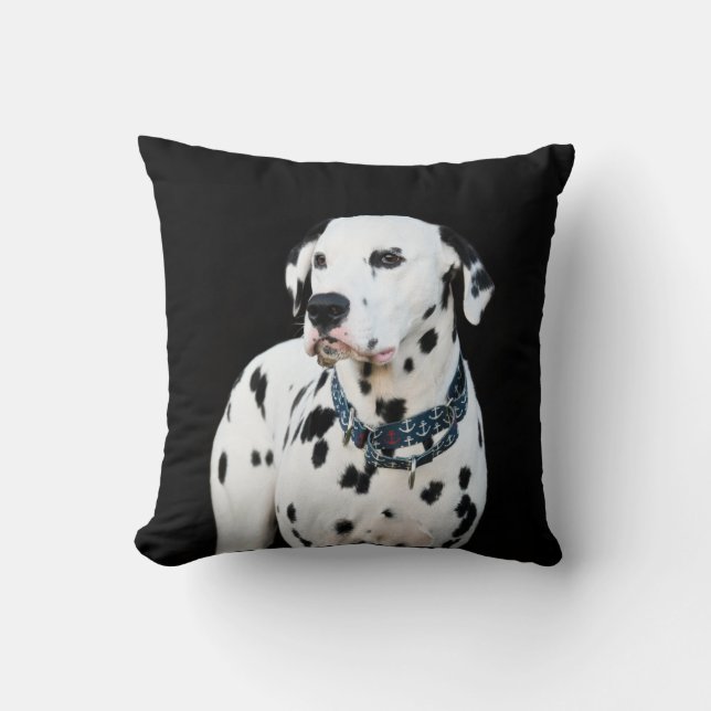 Cute Dalmatian Dog Spots black background Throw Pi Cushion (Front)