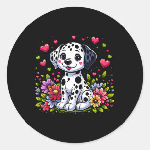 Cute Dalmatian Dog With Hearts Dalmatian Valentine Classic Round Sticker