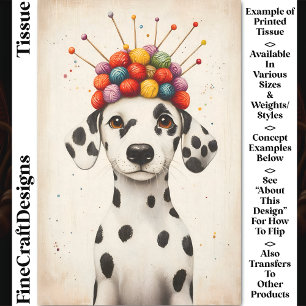  Cute Dalmatian Dog, Yarn Ball Crown CX8 Decoupage Tissue Paper