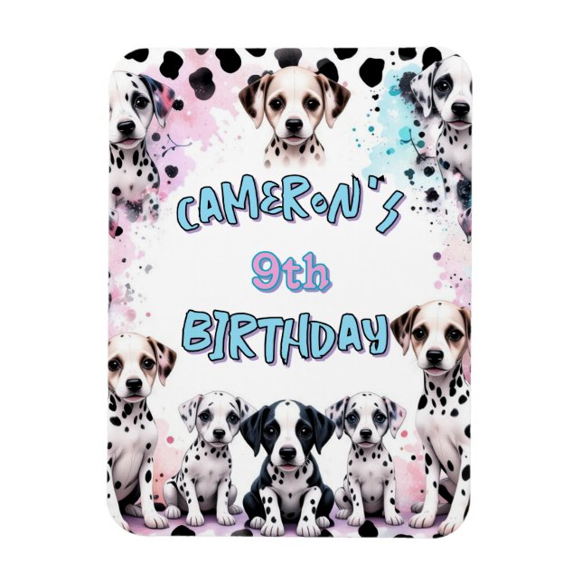 Cute Dalmatian Puppy Birthday Watercolor Magnet (Vertical)
