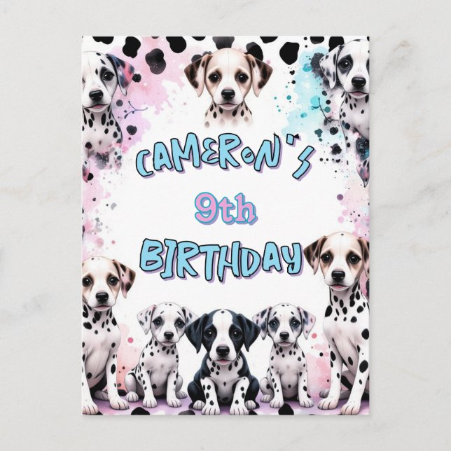 Cute Dalmatian Puppy Birthday Watercolor Postcard (Front)