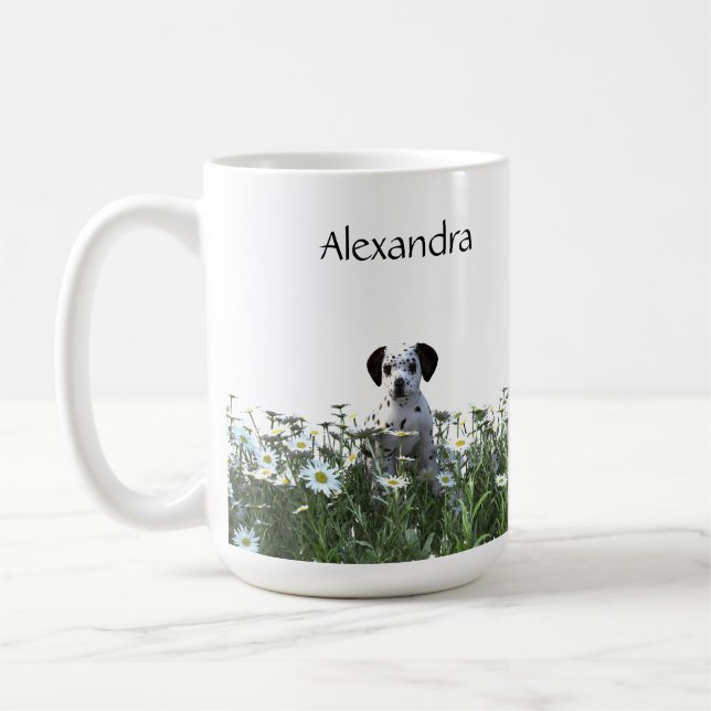 Cute Dalmatian Puppy in Daisies Coffee Mug (Left)