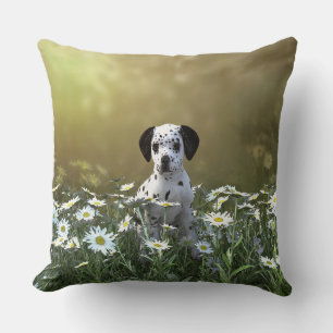 Cute Dalmatian Puppy in Daisies Cushion