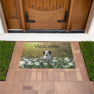 Cute Dalmatian Puppy in Daisies Doormat