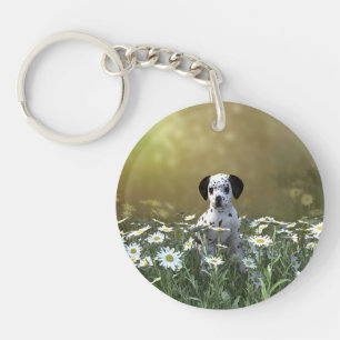 Cute Dalmatian Puppy in Daisies Key Ring