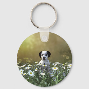 Cute Dalmatian Puppy in Daisies Key Ring