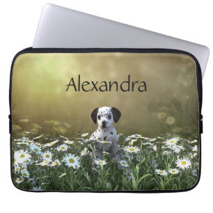 Cute Dalmatian Puppy in Daisies Laptop Sleeve