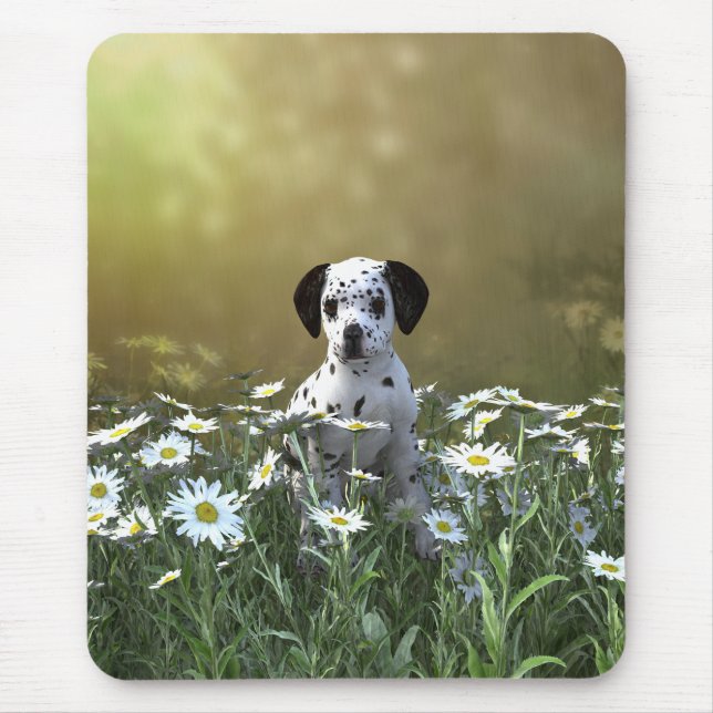 Cute Dalmatian Puppy in Daisies Mouse Mat (Front)
