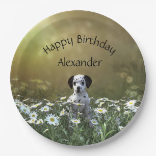 Cute Dalmatian Puppy in Daisies Paper Plate