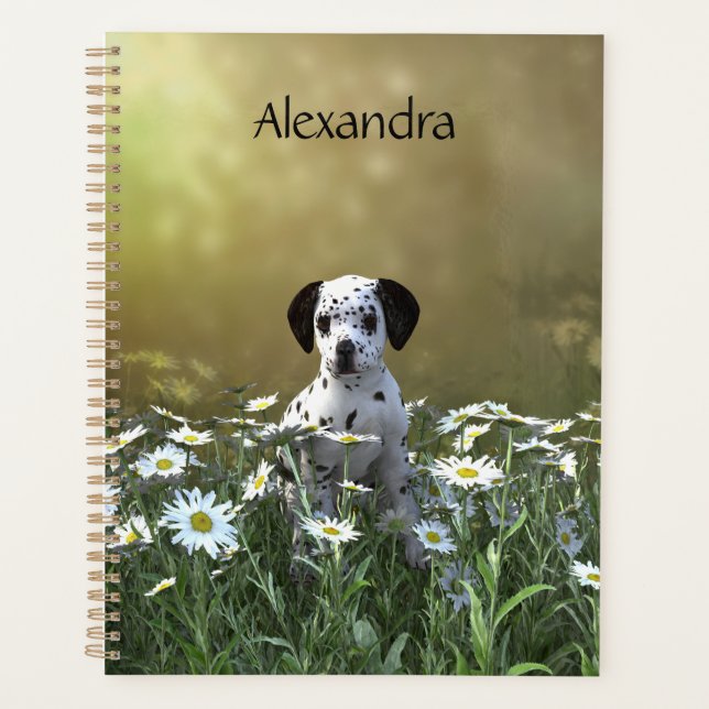 Cute Dalmatian Puppy in Daisies Planner (Front)