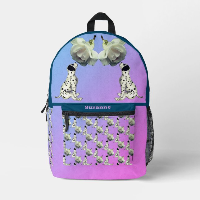 Cute Dalmatian Puppy Rose Animal Personalised Printed Backpack (Front)
