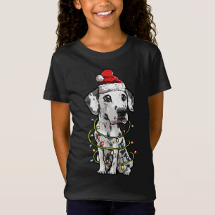 Cute Dalmatian Santa Christmas Tree Lights Xmas T-Shirt