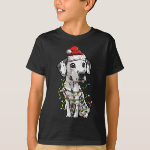 Cute Dalmatian Santa Christmas Tree Lights Xmas T-Shirt