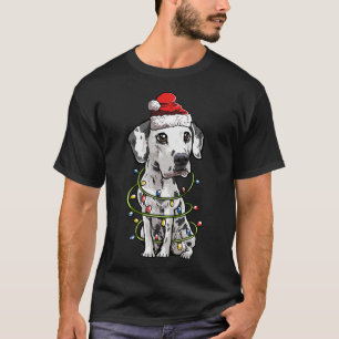 Cute Dalmatian Santa Christmas Tree Lights Xmas T-Shirt