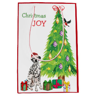 Cute Dalmatian Santa Hat and Christmas Tree Medium Gift Bag