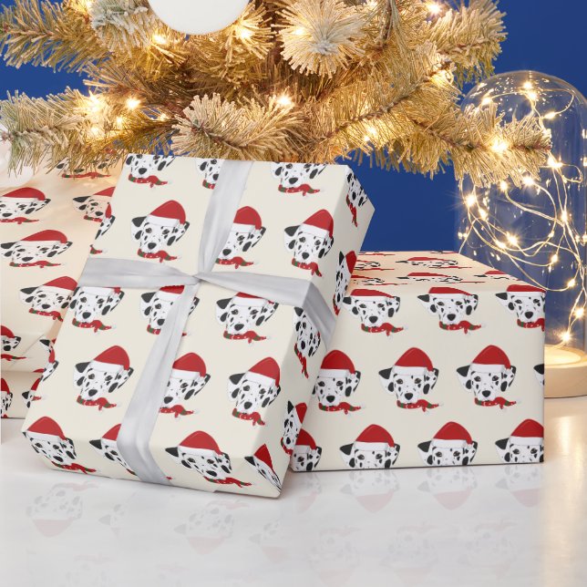 Cute Dalmatian with a Santa Hat Pattern Christmas Wrapping Paper (Holidays)