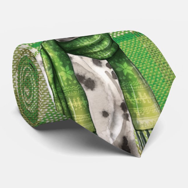 Cute Dalmatian with Green Plaid Tie (Rolled)