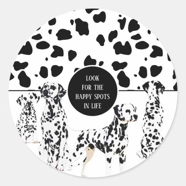 Cute Dalmatians Black & White Happy Spots Classic Round Sticker (Front)