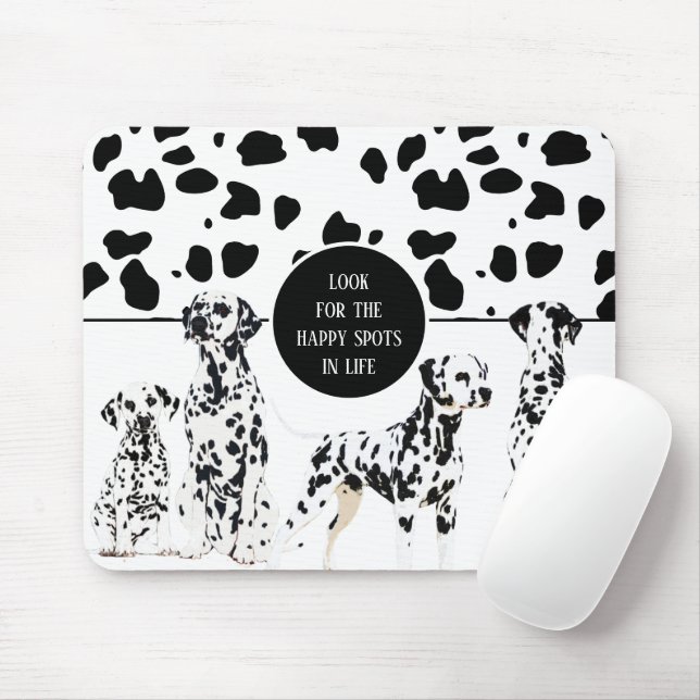 Cute Dalmatians Black & White Happy Spots Mouse Mat (With Mouse)