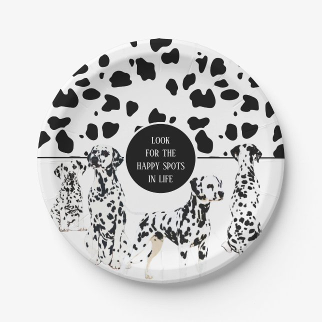 Cute Dalmatians Black & White Happy Spots Paper Plate (Front)