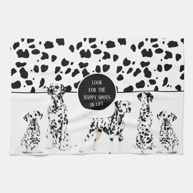 Cute Dalmatians Black & White Happy Spots Tea Towel (Horizontal)
