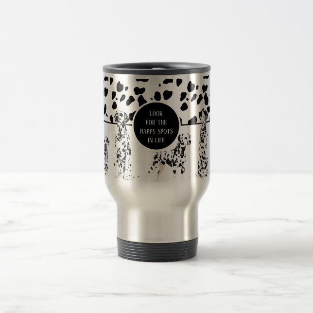 Cute Dalmatians Black & White Happy Spots Travel Mug (Center)